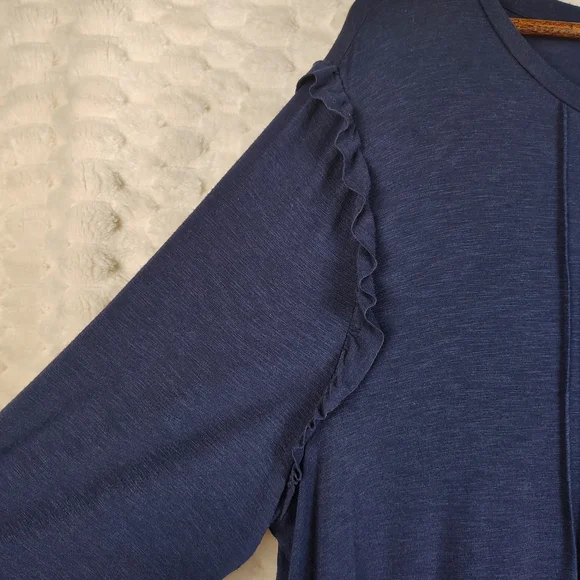 Aerie Navy Real Soft Pleated Shirt with Ruffle Accents Women's Size XXL - Picture 5 of 11